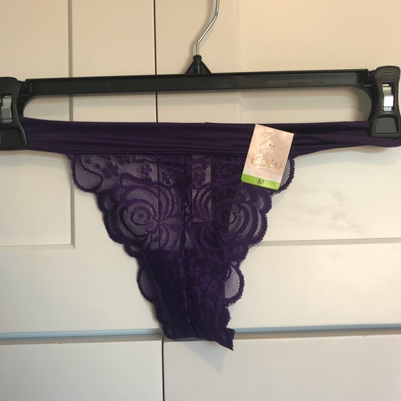 NWT Candie’s Purple Lace Thong Size Medium - Picture 2 of 5